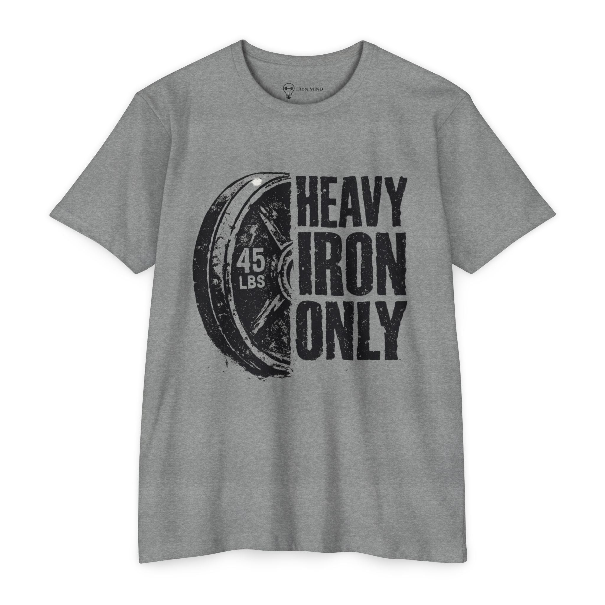 Heavy Iron Only T-Shirt — "45 LBS" Weight Plate Gym Tee