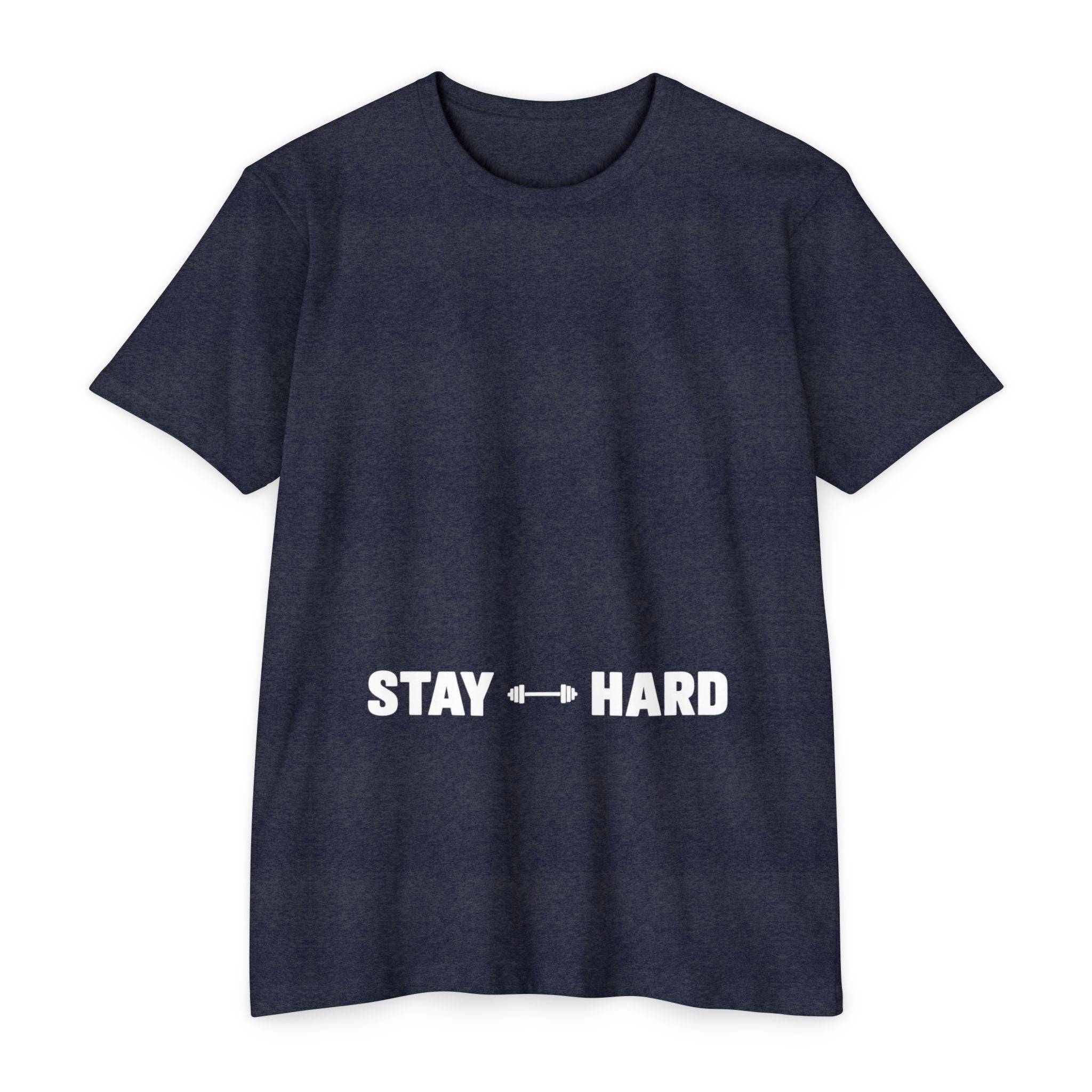 Stay Hard Workout T-Shirt — Motivational Gym Tee with Barbell Graphic