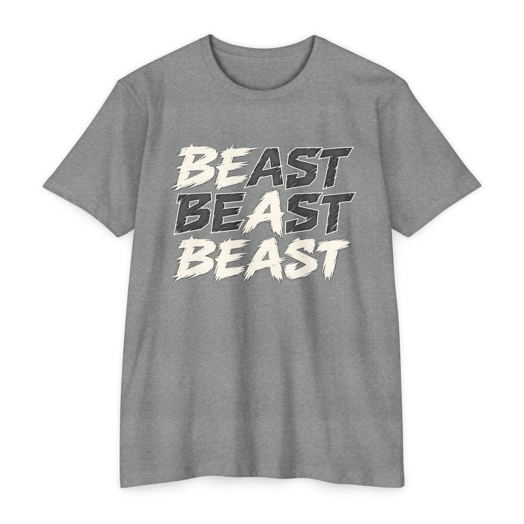 Beast Graphic T-Shirt — Bold Repeating Text Tee for Fitness & Streetwear