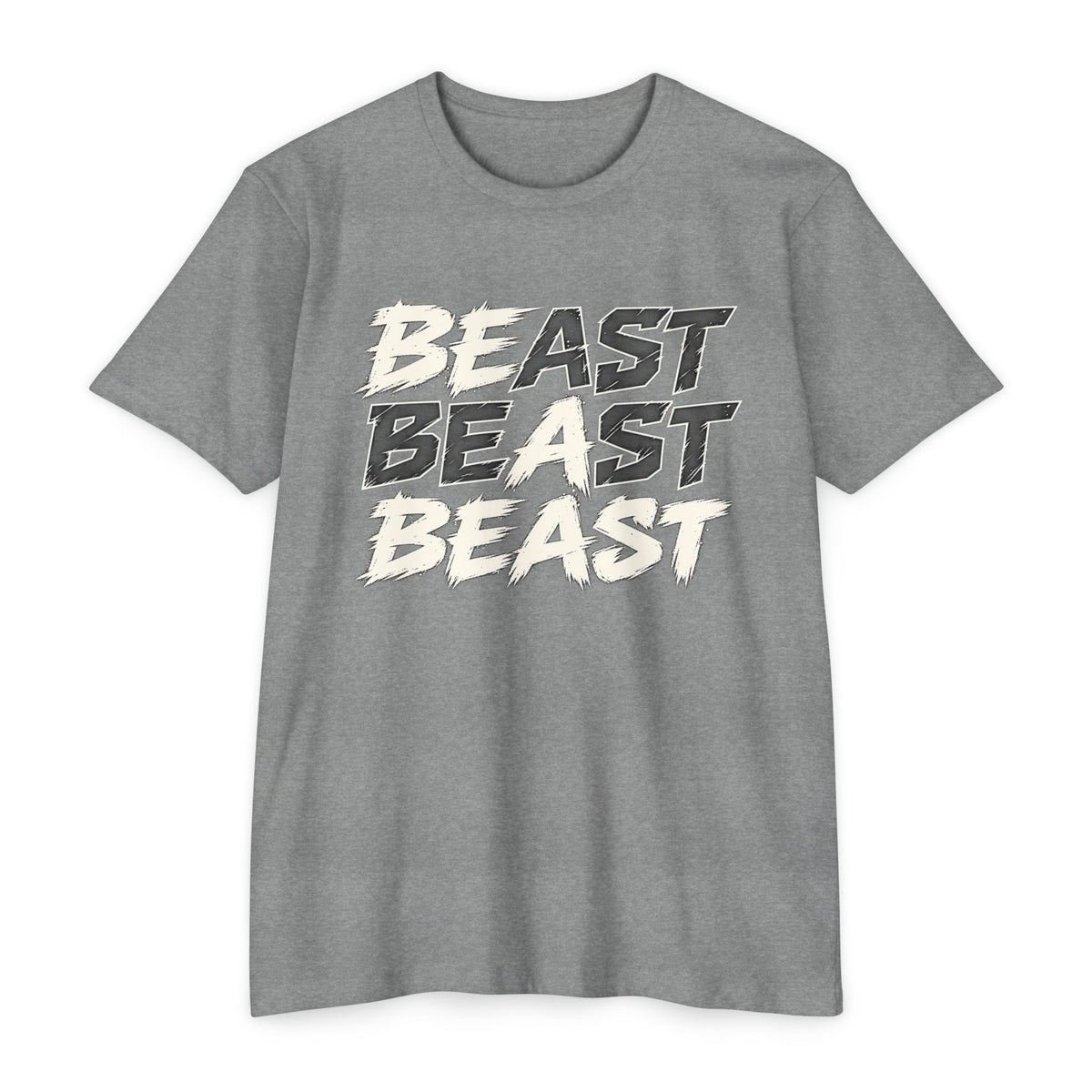 Beast Graphic T-Shirt — Bold Repeating Text Tee for Fitness & Streetwear