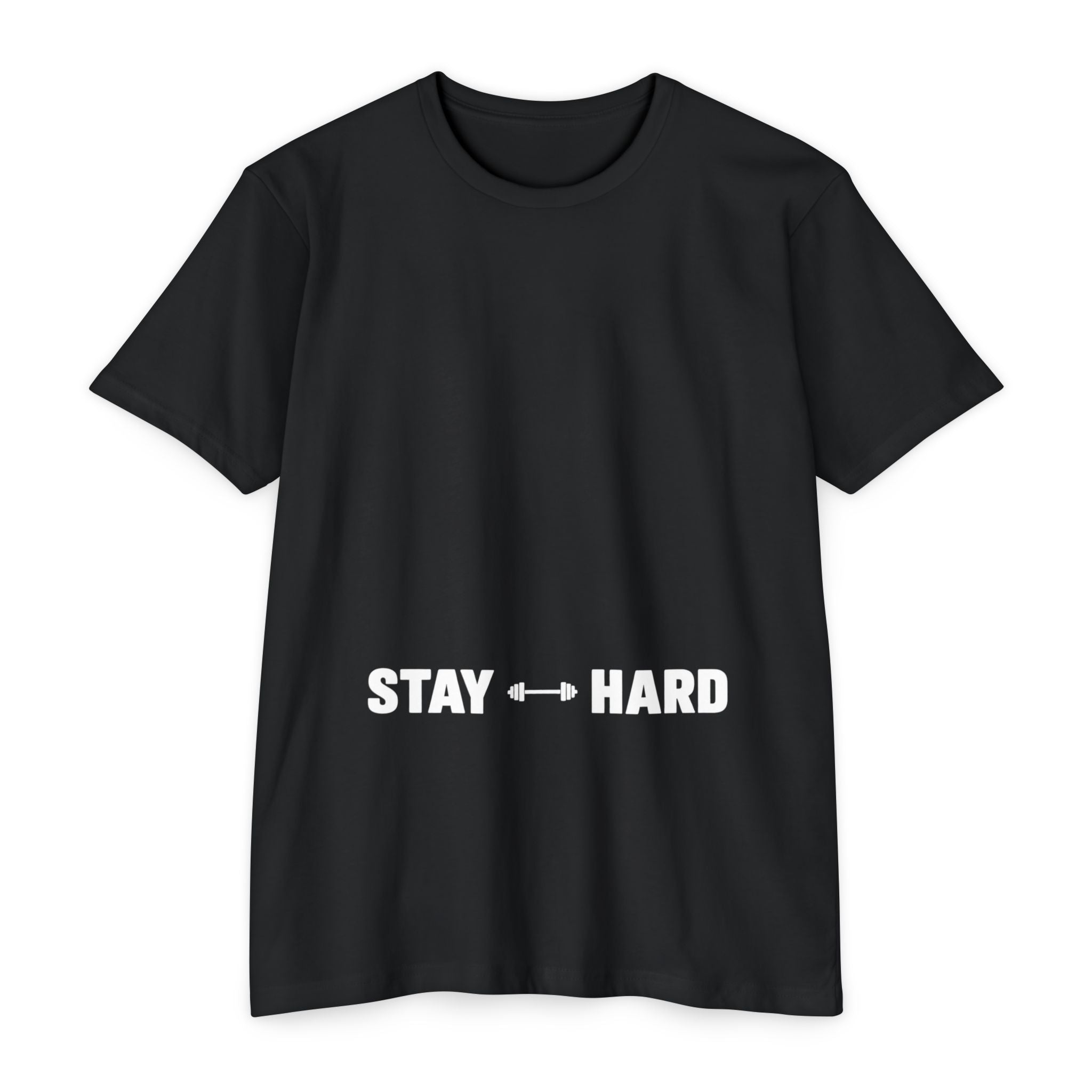 Stay Hard Workout T-Shirt — Motivational Gym Tee with Barbell Graphic