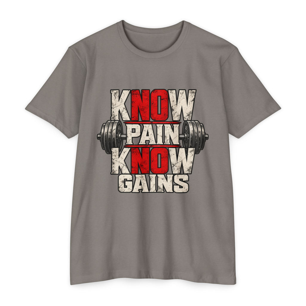 Know Pain Know Gains Gym T-Shirt — Motivational Weightlifting Tee