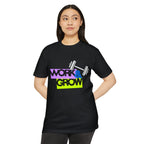 Work & Grow T-Shirt — Fitness Motivational Tee with Dumbbell Graphic