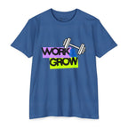 Work & Grow T-Shirt — Fitness Motivational Tee with Dumbbell Graphic