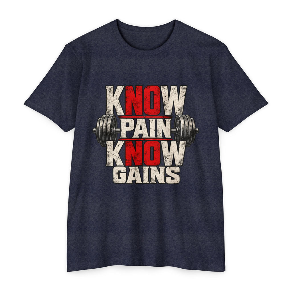 Know Pain Know Gains Gym T-Shirt — Motivational Weightlifting Tee