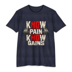 Know Pain Know Gains Gym T-Shirt — Motivational Weightlifting Tee