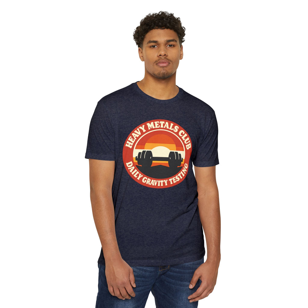 Heavy Metals Club T‑Shirt — "Daily Gravity Testing" Retro Weightlifting Tee