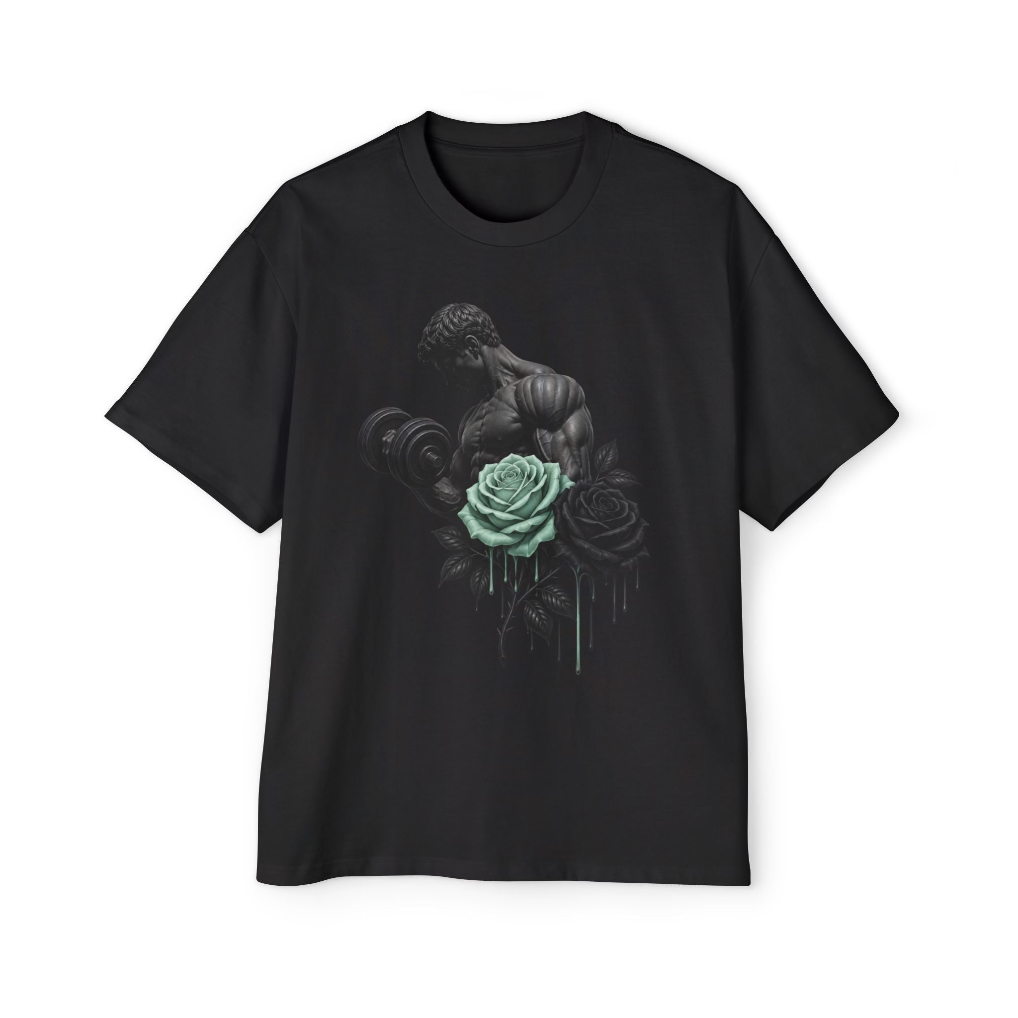 Oversized _ Elegant Floral Gym Tee — Floral Dumbbell Strength Graphic Shirt