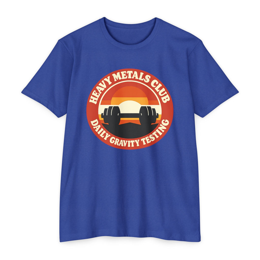 Heavy Metals Club T‑Shirt — "Daily Gravity Testing" Retro Weightlifting Tee
