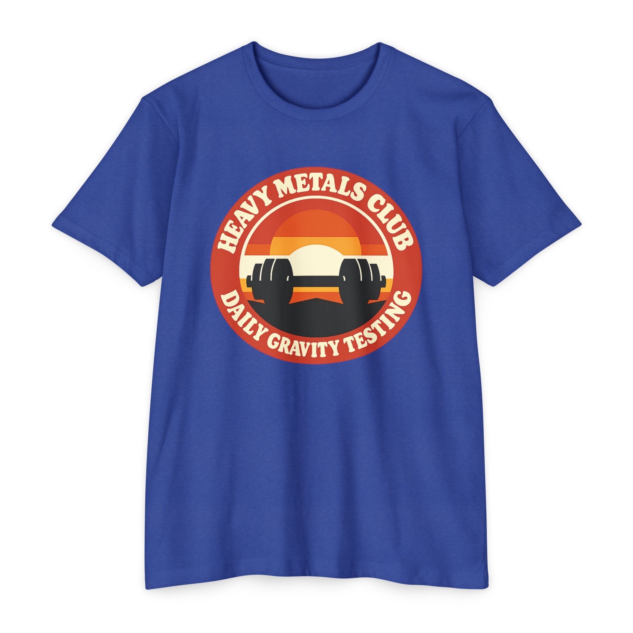 Heavy Metals Club T‑Shirt — "Daily Gravity Testing" Retro Weightlifting Tee