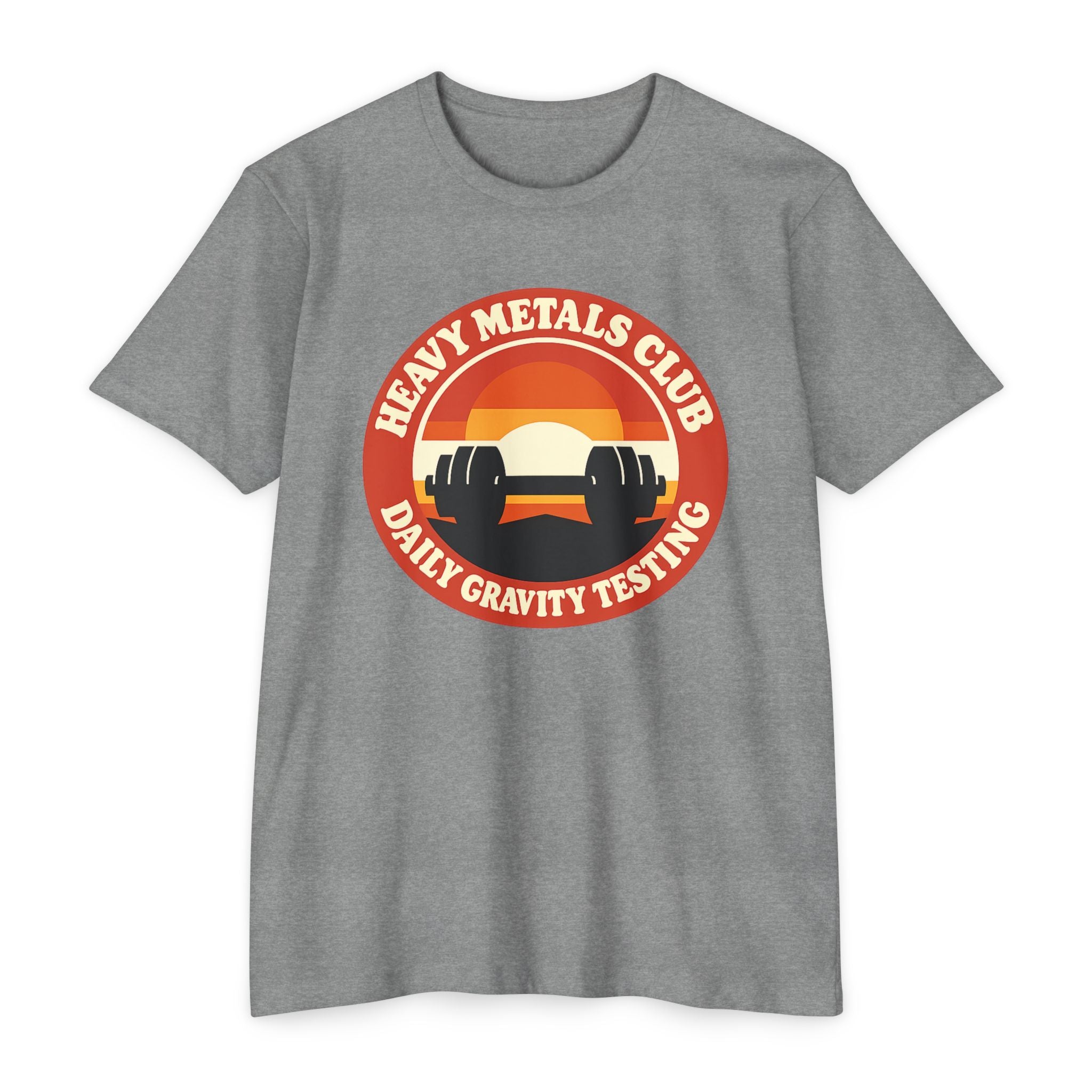 Heavy Metals Club T‑Shirt — "Daily Gravity Testing" Retro Weightlifting Tee