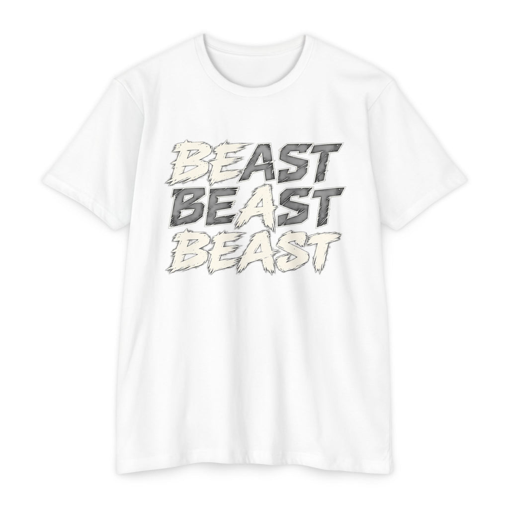Beast Graphic T-Shirt — Bold Repeating Text Tee for Fitness & Streetwear