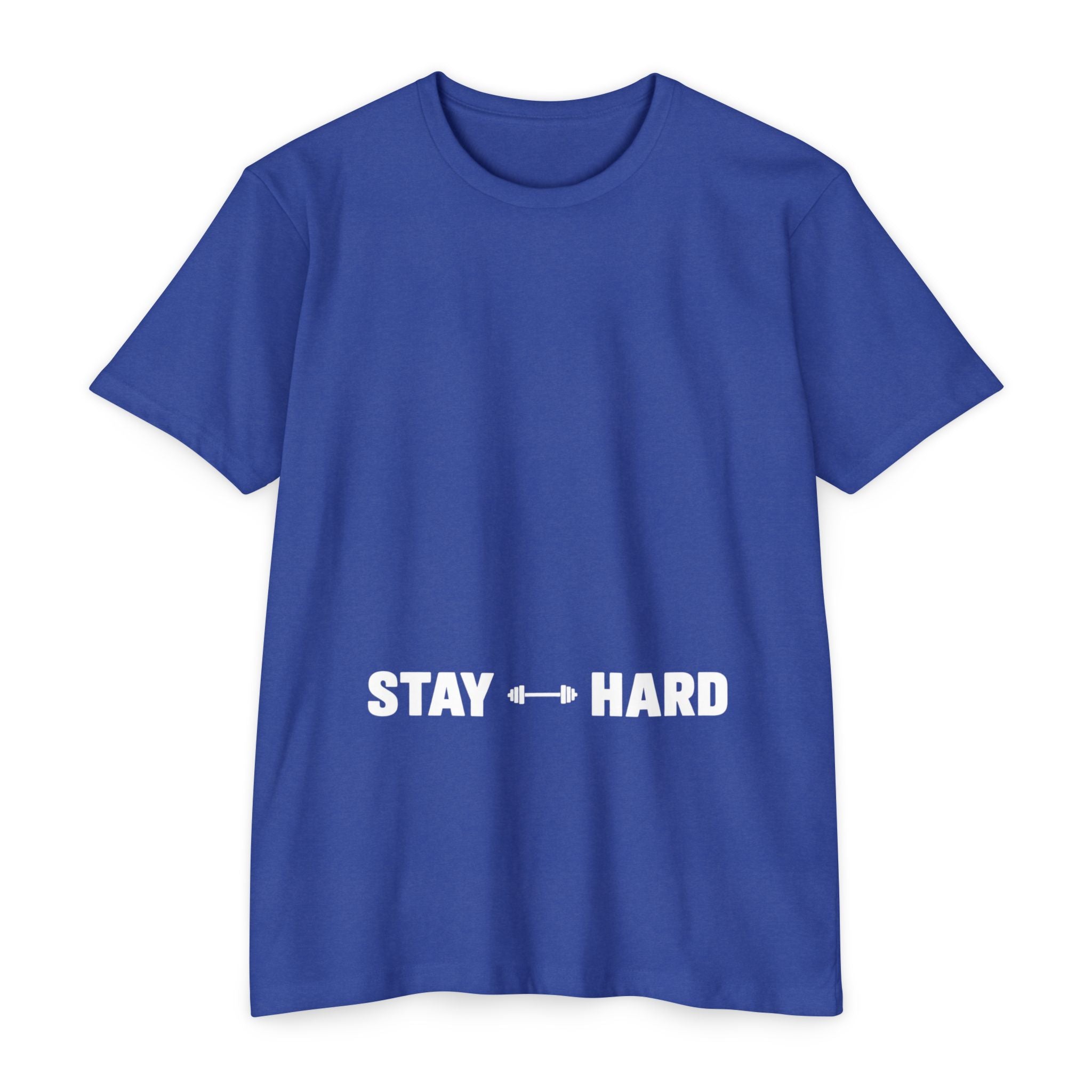 Stay Hard Workout T-Shirt — Motivational Gym Tee with Barbell Graphic