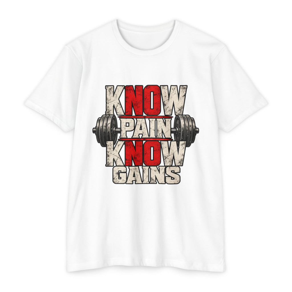 Know Pain Know Gains Gym T-Shirt — Motivational Weightlifting Tee