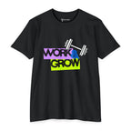 Work & Grow T-Shirt — Fitness Motivational Tee with Dumbbell Graphic