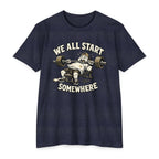 We All Start Somewhere Bench Press T-Shirt — Funny Gym Motivation Tee