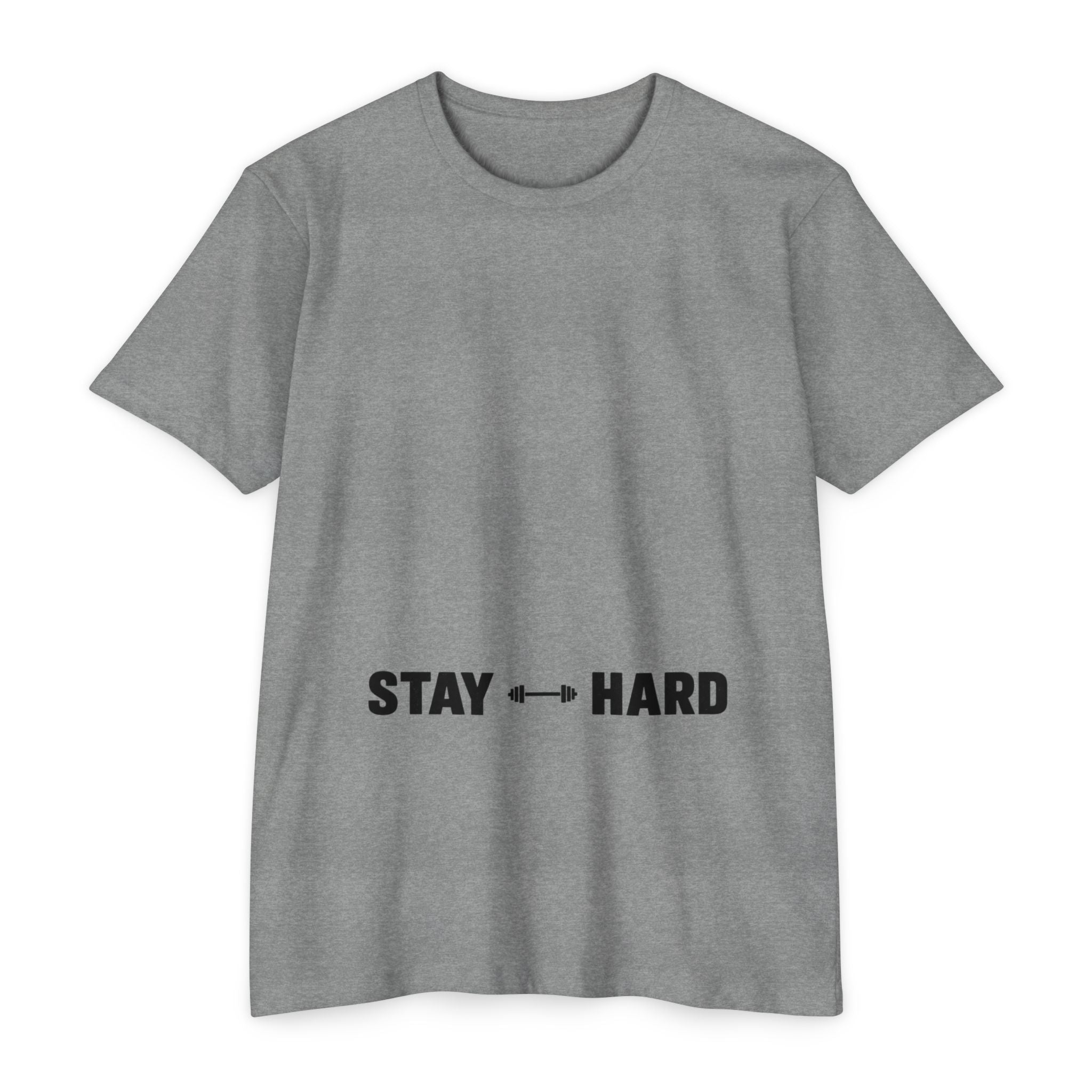 Stay Hard Workout T-Shirt — Motivational Gym Tee with Barbell Graphic