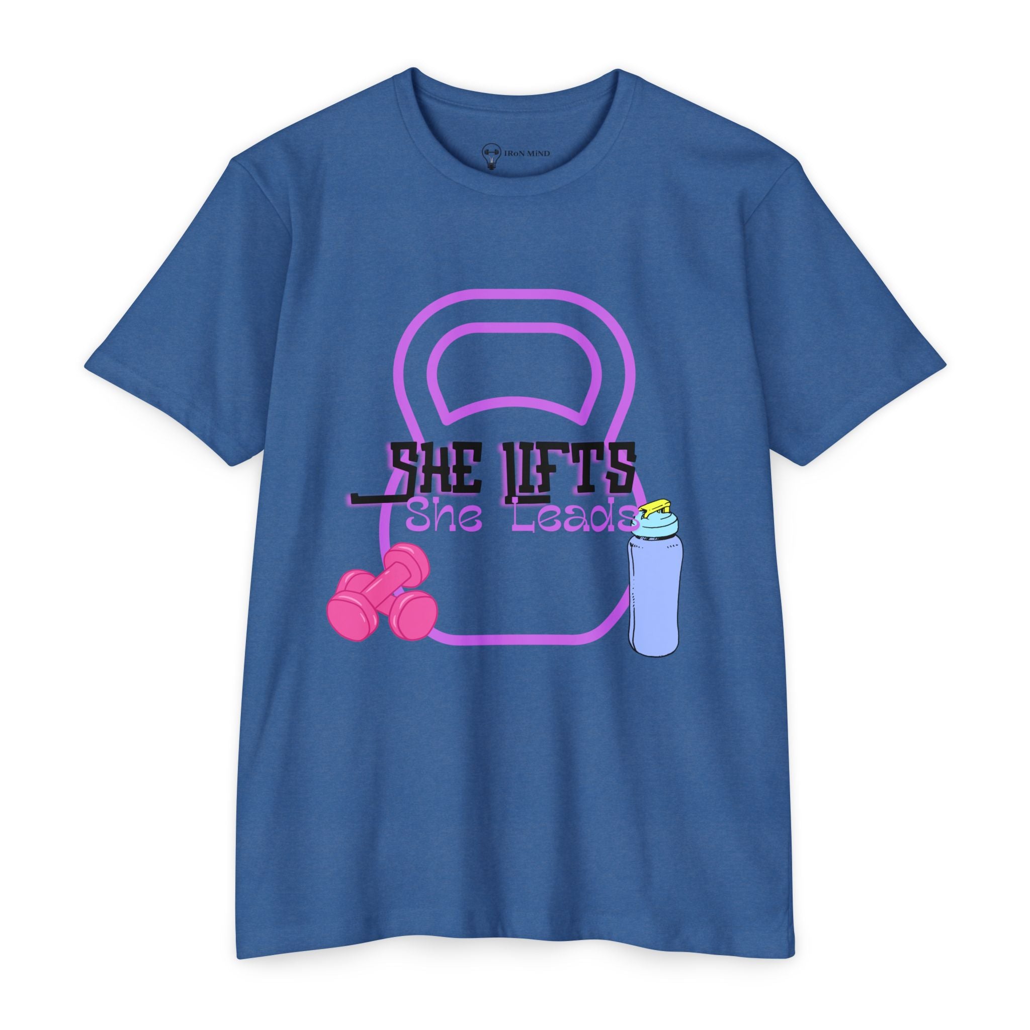 She Lifts, She Leads Women’s Gym T-Shirt — Kettlebell & Dumbbell Fitness Tee
