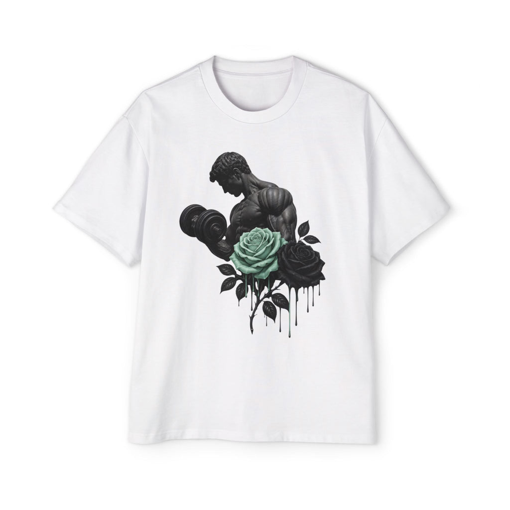 Oversized _ Elegant Floral Gym Tee — Floral Dumbbell Strength Graphic Shirt