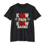Know Pain Know Gains Gym T-Shirt — Motivational Weightlifting Tee