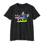 Work & Grow Gym T-Shirt — Motivational Fitness Tee with Dumbbell Graphic