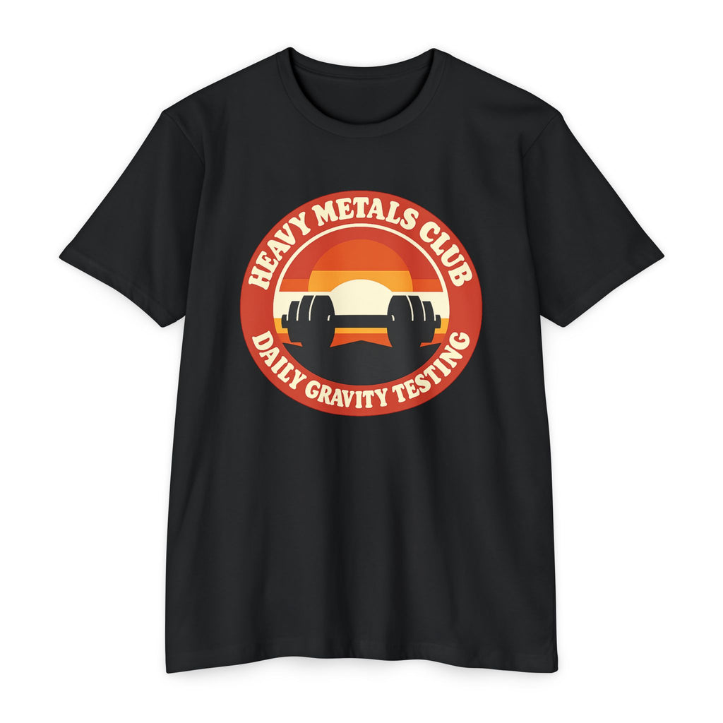 Heavy Metals Club T‑Shirt — "Daily Gravity Testing" Retro Weightlifting Tee