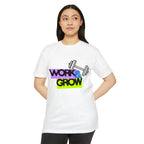 Work & Grow T-Shirt — Fitness Motivational Tee with Dumbbell Graphic
