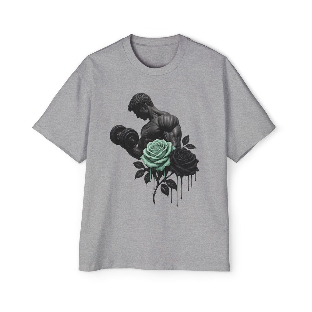 Oversized _ Elegant Floral Gym Tee — Floral Dumbbell Strength Graphic Shirt