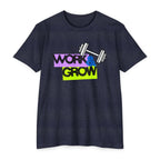 Work & Grow Gym T-Shirt — Motivational Fitness Tee with Dumbbell Graphic