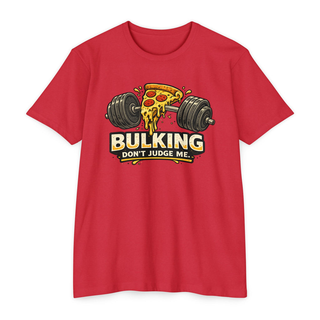 Bulking Don't Judge Me T-Shirt — Funny Pizza & Dumbbell Gym Tee